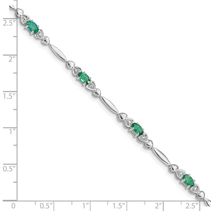 7 Inch Sterling Silver Rhodium-Plated Emerald And Diamond Bracelet