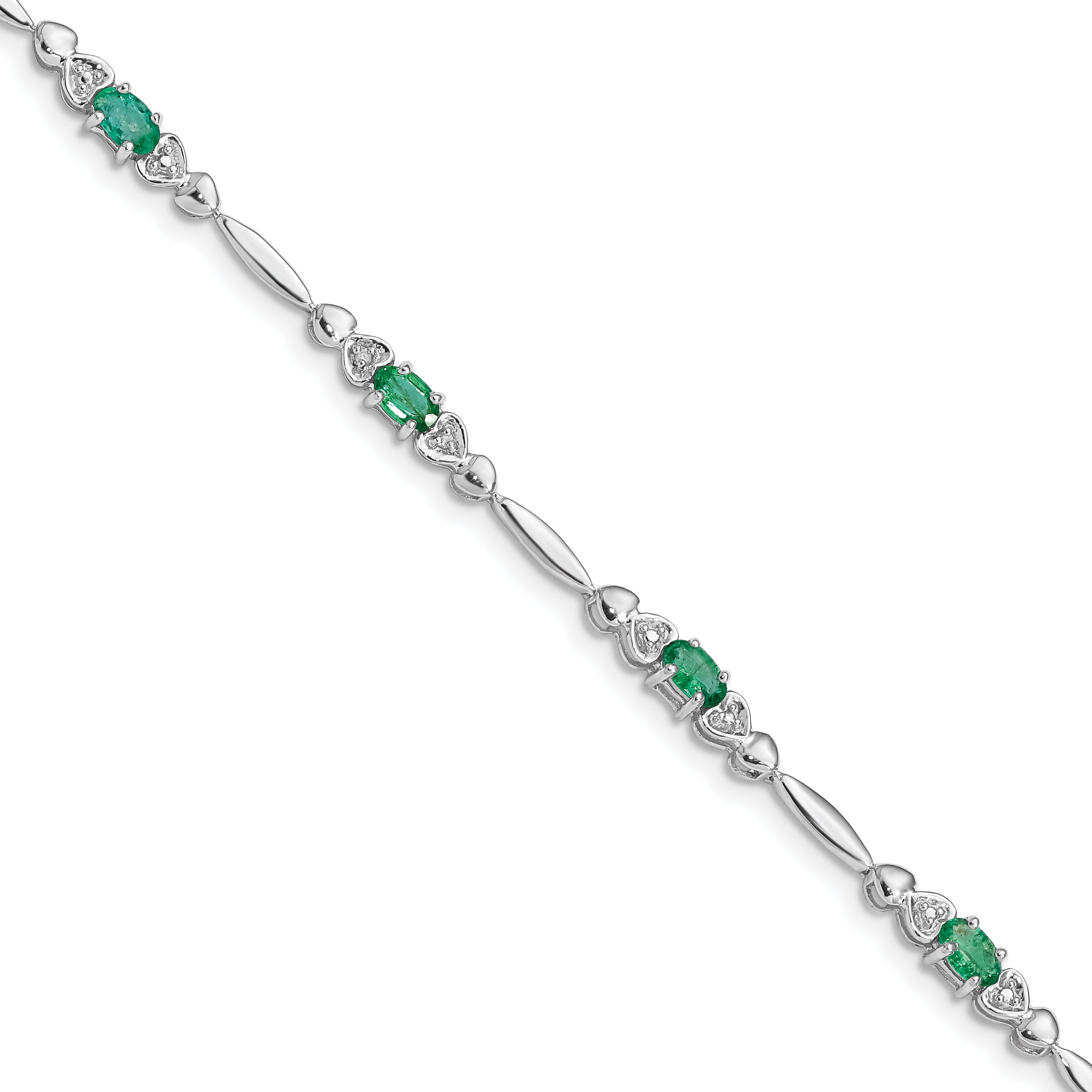 7 Inch Sterling Silver Rhodium-Plated Emerald And Diamond Bracelet