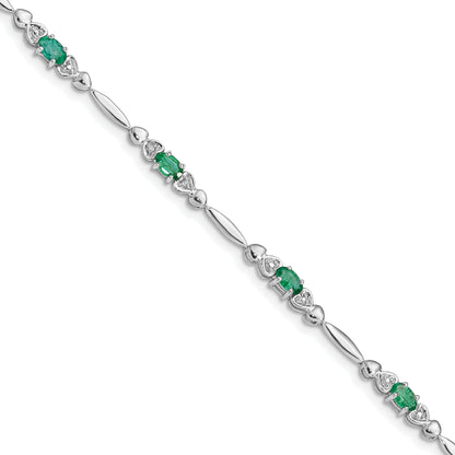 7 Inch Sterling Silver Rhodium-Plated Emerald And Diamond Bracelet