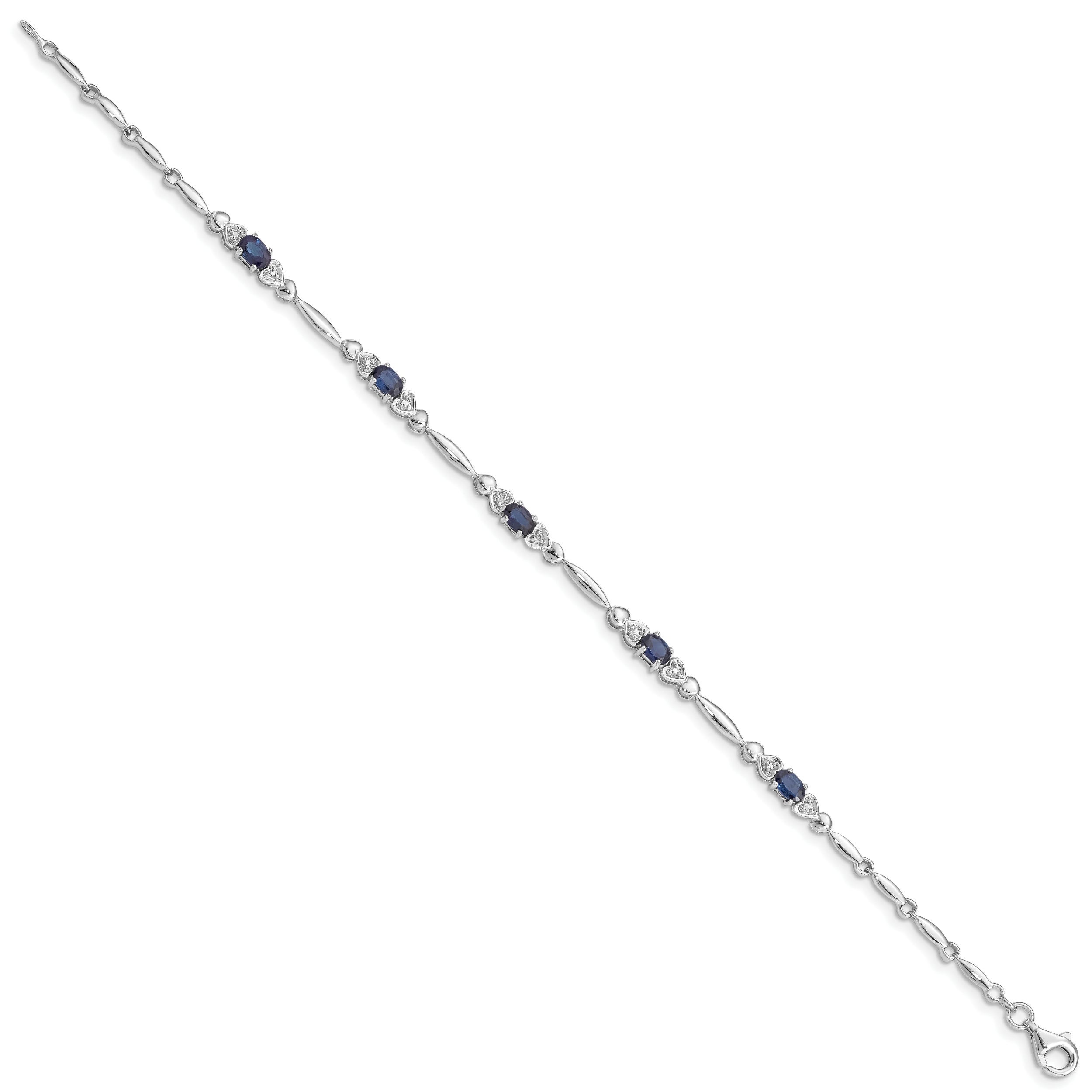 7 Inch Sterling Silver Rhodium-Plated Sapphire And Diamond Bracelet