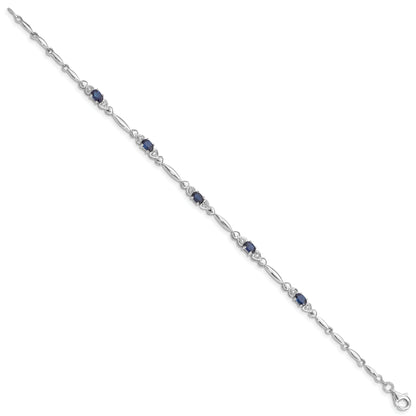 7 Inch Sterling Silver Rhodium-Plated Sapphire And Diamond Bracelet
