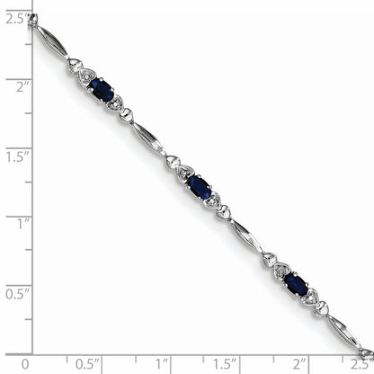 7 Inch Sterling Silver Rhodium-Plated Sapphire And Diamond Bracelet