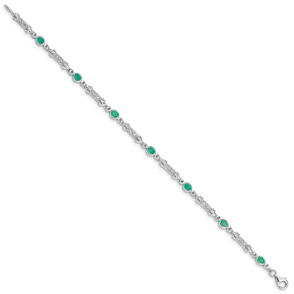 7 Inch Sterling Silver Rhodium-Plated Emerald And Diamond Bracelet