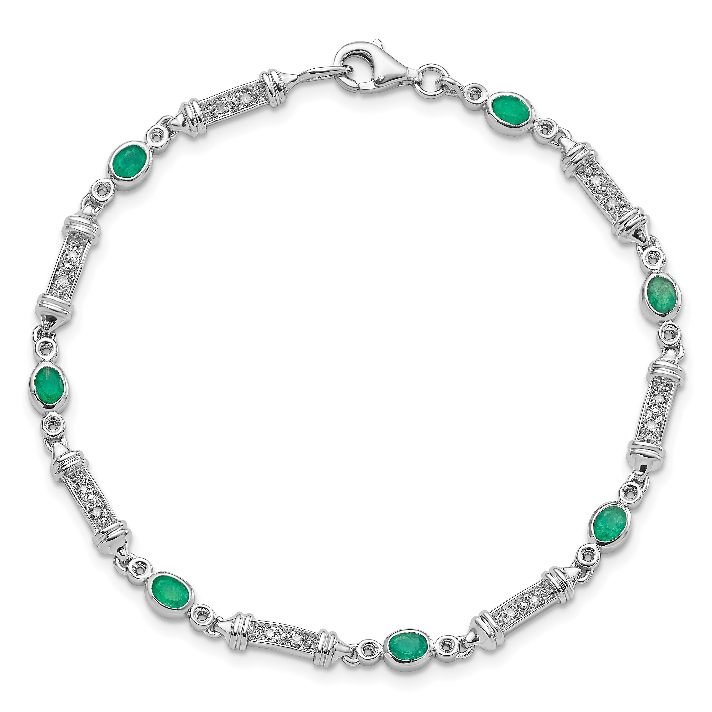 7 Inch Sterling Silver Rhodium-Plated Emerald And Diamond Bracelet