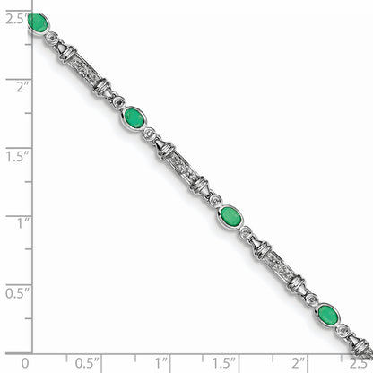 7 Inch Sterling Silver Rhodium-Plated Emerald And Diamond Bracelet
