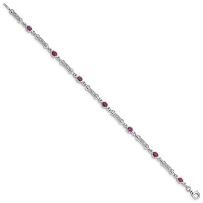 7 Inch Sterling Silver Rhodium-Plated Composite Ruby And Diamond Bracelet