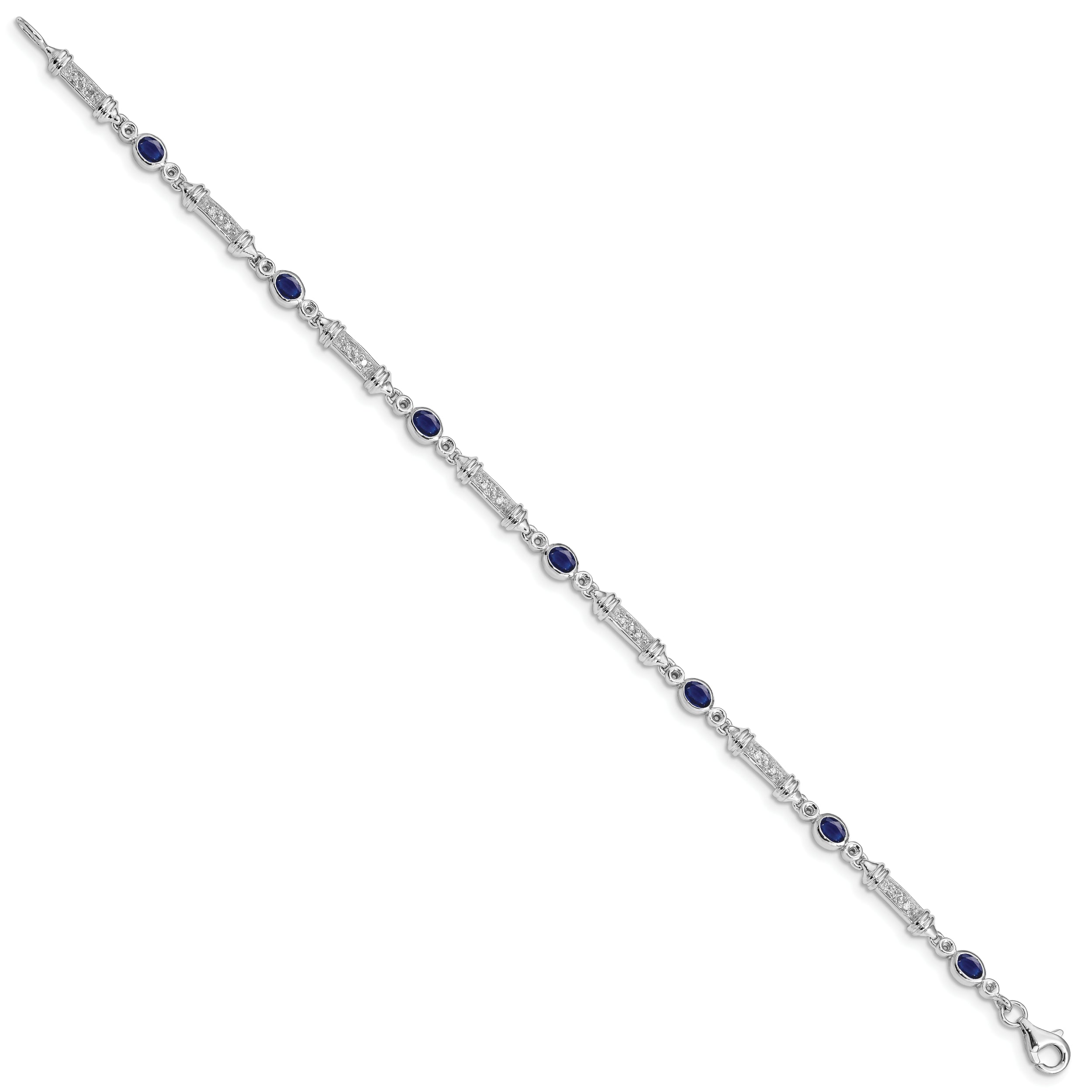 7 Inch Sterling Silver Rhodium-Plated Sapphire And Diamond Bracelet