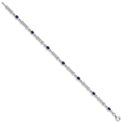 7 Inch Sterling Silver Rhodium-Plated Sapphire And Diamond Bracelet