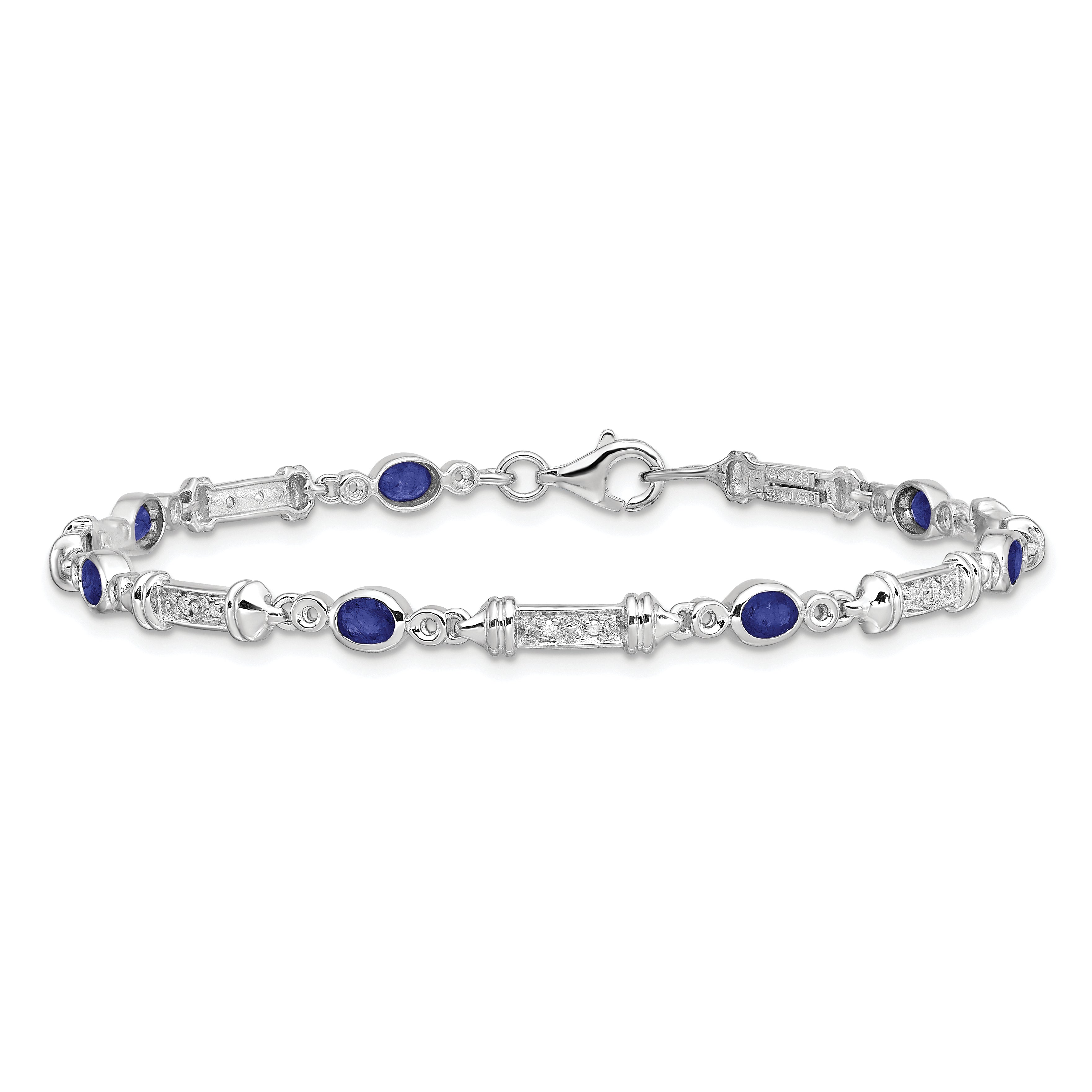 7 Inch Sterling Silver Rhodium-Plated Sapphire And Diamond Bracelet