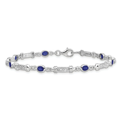7 Inch Sterling Silver Rhodium-Plated Sapphire And Diamond Bracelet