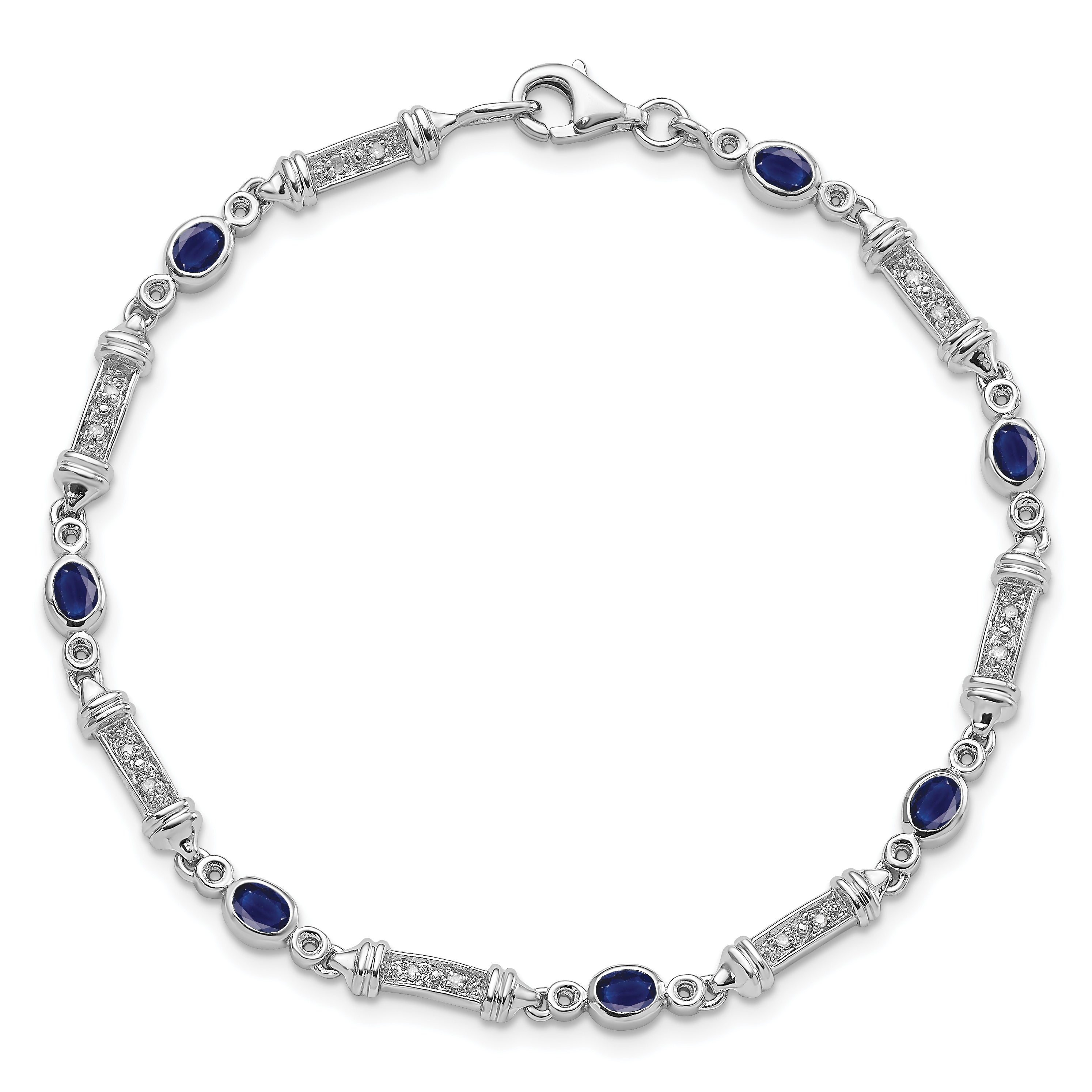 7 Inch Sterling Silver Rhodium-Plated Sapphire And Diamond Bracelet