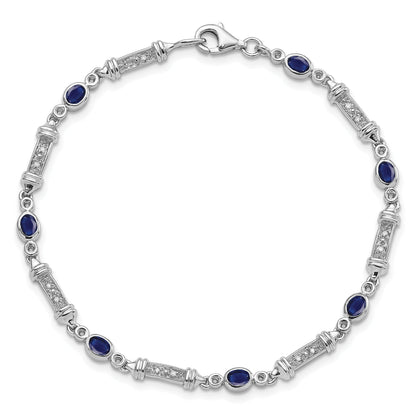7 Inch Sterling Silver Rhodium-Plated Sapphire And Diamond Bracelet