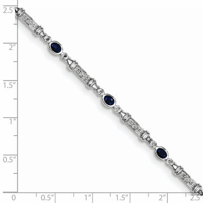 7 Inch Sterling Silver Rhodium-Plated Sapphire And Diamond Bracelet