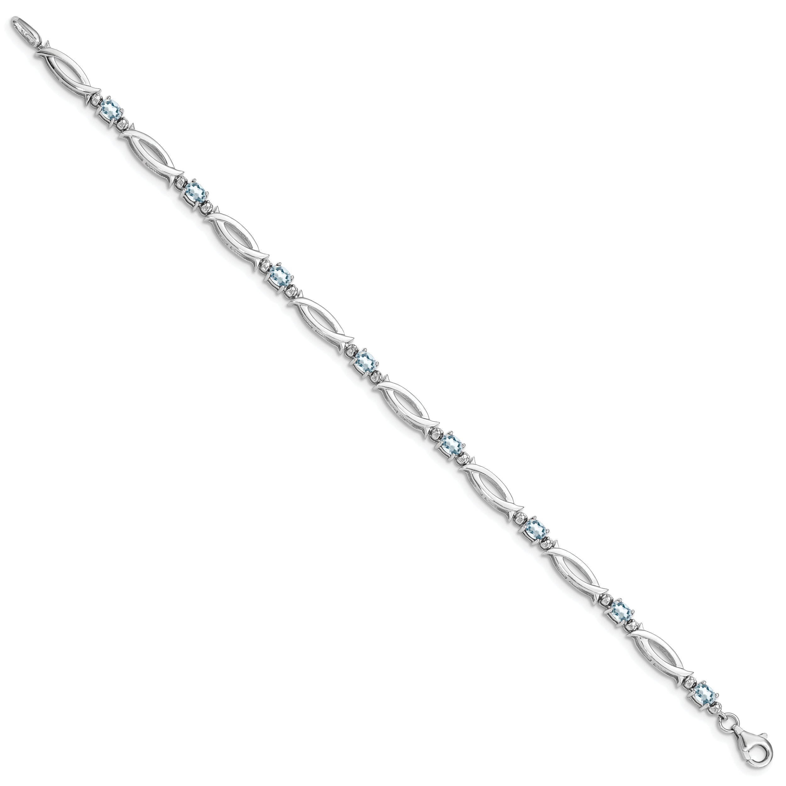 7 Inch Sterling Silver Rhodium-Plated Aquamarine And Diamond Bracelet