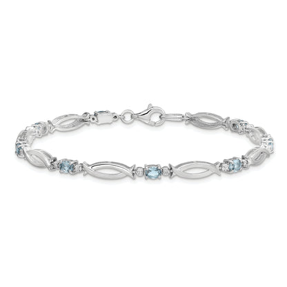 7 Inch Sterling Silver Rhodium-Plated Aquamarine And Diamond Bracelet