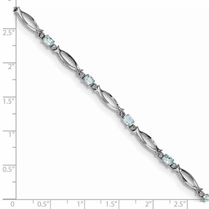 7 Inch Sterling Silver Rhodium-Plated Aquamarine And Diamond Bracelet