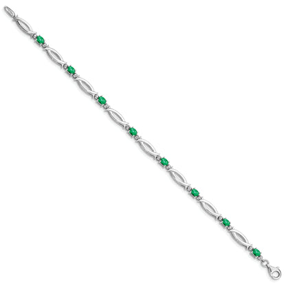 7 Inch Sterling Silver Rhodium-Plated Emerald And Diamond Bracelet