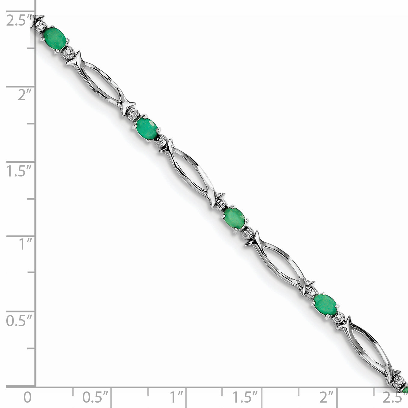 7 Inch Sterling Silver Rhodium-Plated Emerald And Diamond Bracelet
