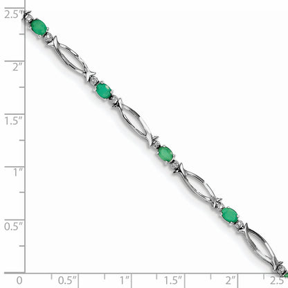 7 Inch Sterling Silver Rhodium-Plated Emerald And Diamond Bracelet