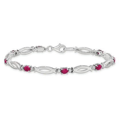 7 Inch Sterling Silver Rhodium-Plated Composite Ruby And Diamond Bracelet
