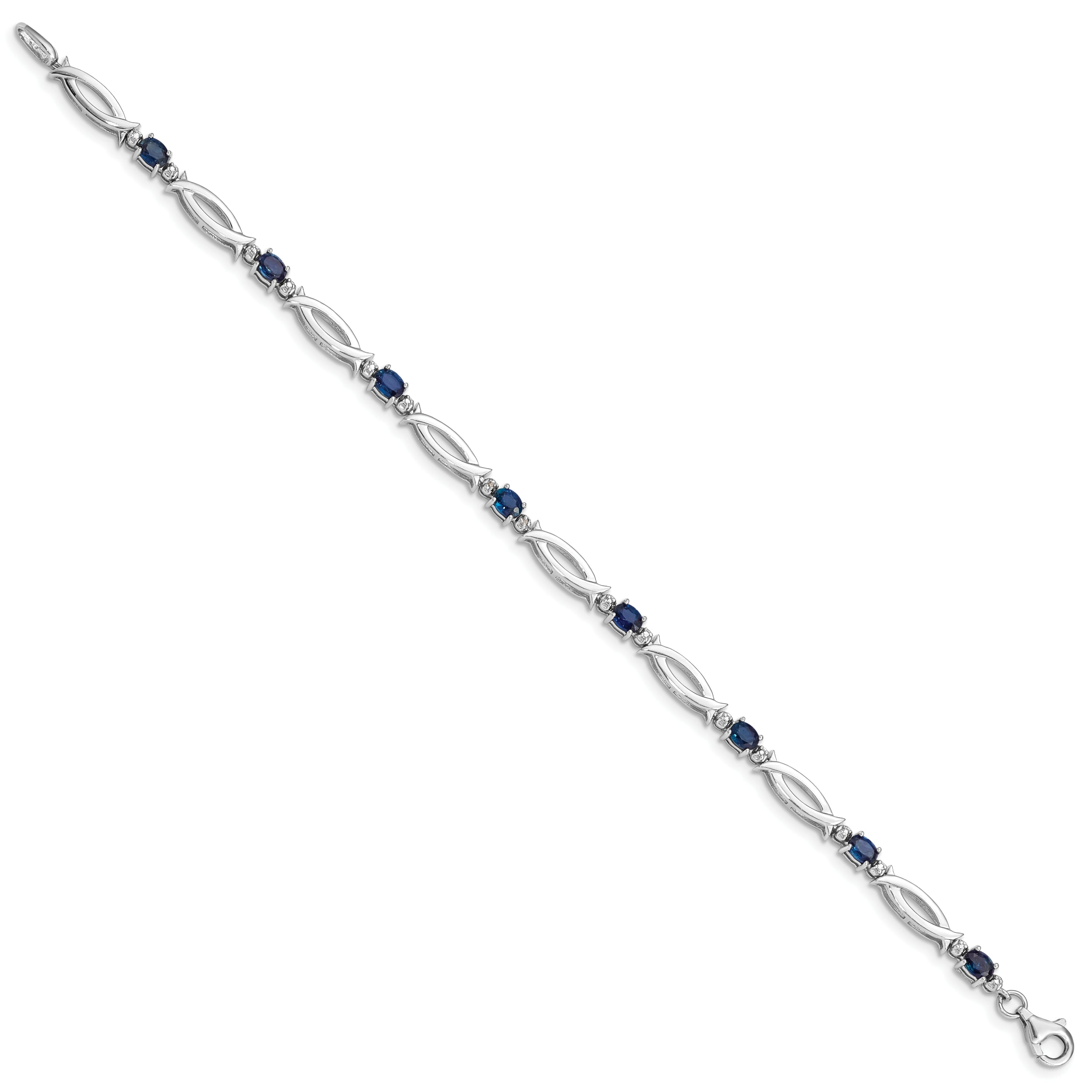 7 Inch Sterling Silver Rhodium-Plated Sapphire And Diamond Bracelet