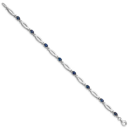 7 Inch Sterling Silver Rhodium-Plated Sapphire And Diamond Bracelet