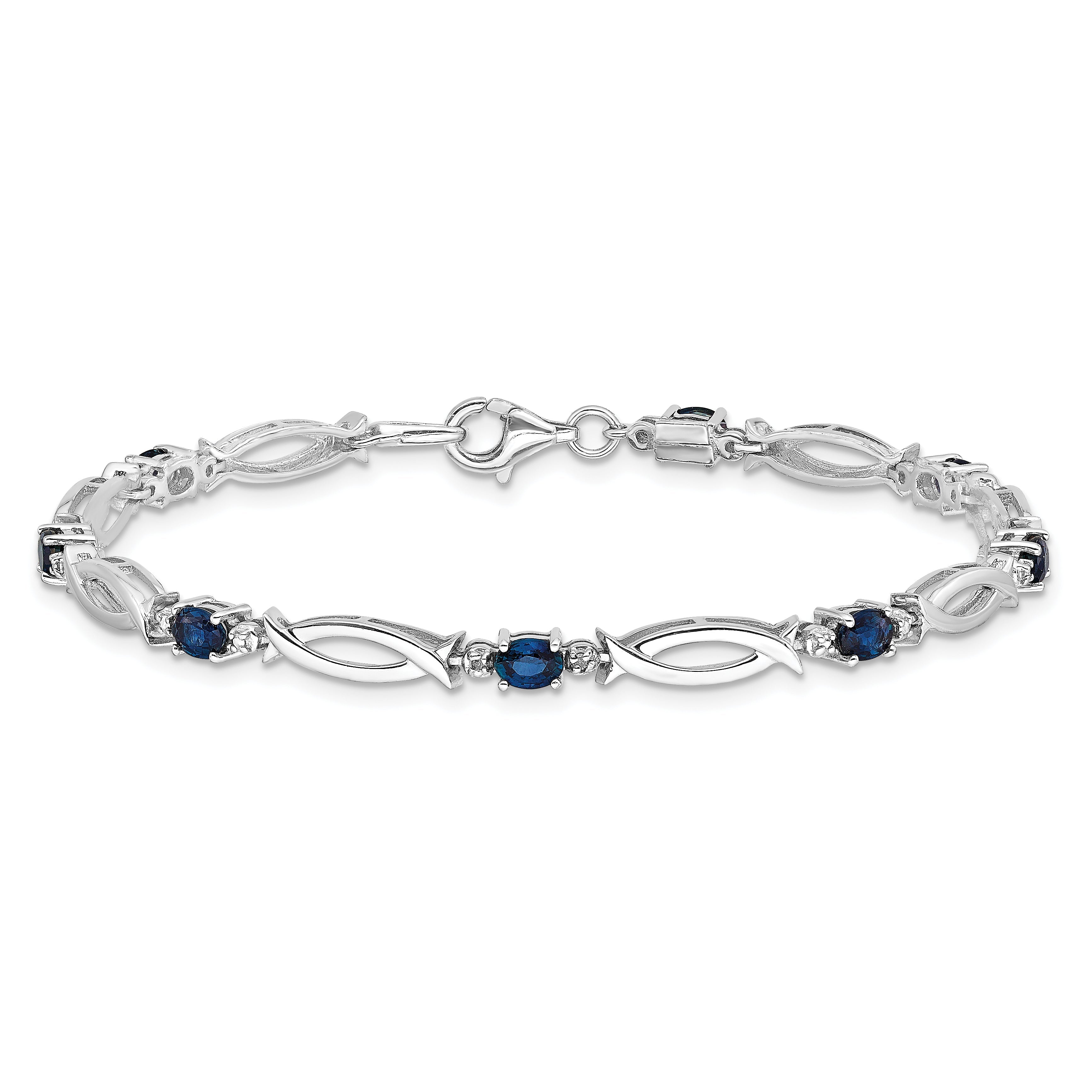 7 Inch Sterling Silver Rhodium-Plated Sapphire And Diamond Bracelet