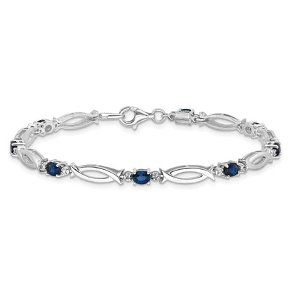 7 Inch Sterling Silver Rhodium-Plated Sapphire And Diamond Bracelet