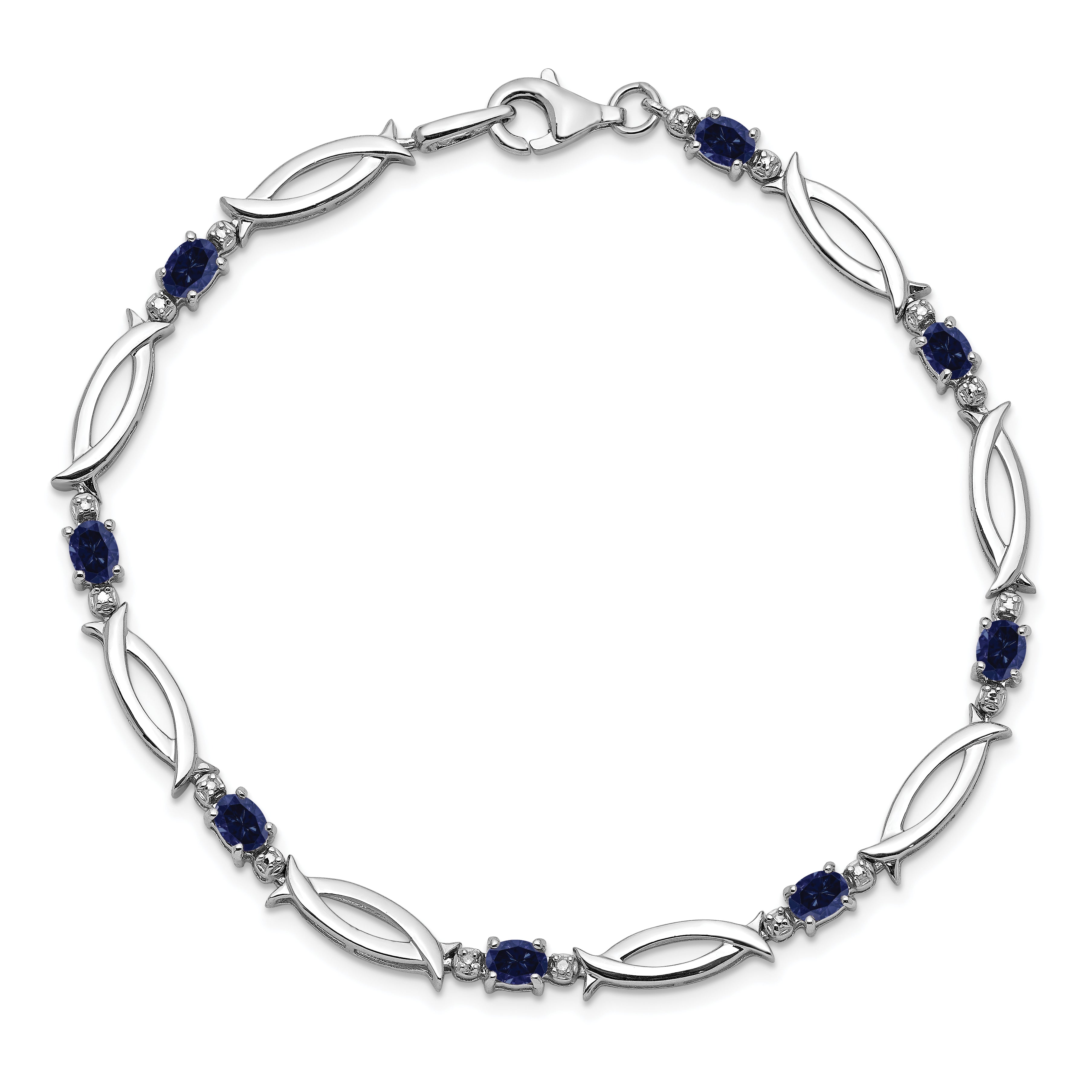 7 Inch Sterling Silver Rhodium-Plated Sapphire And Diamond Bracelet