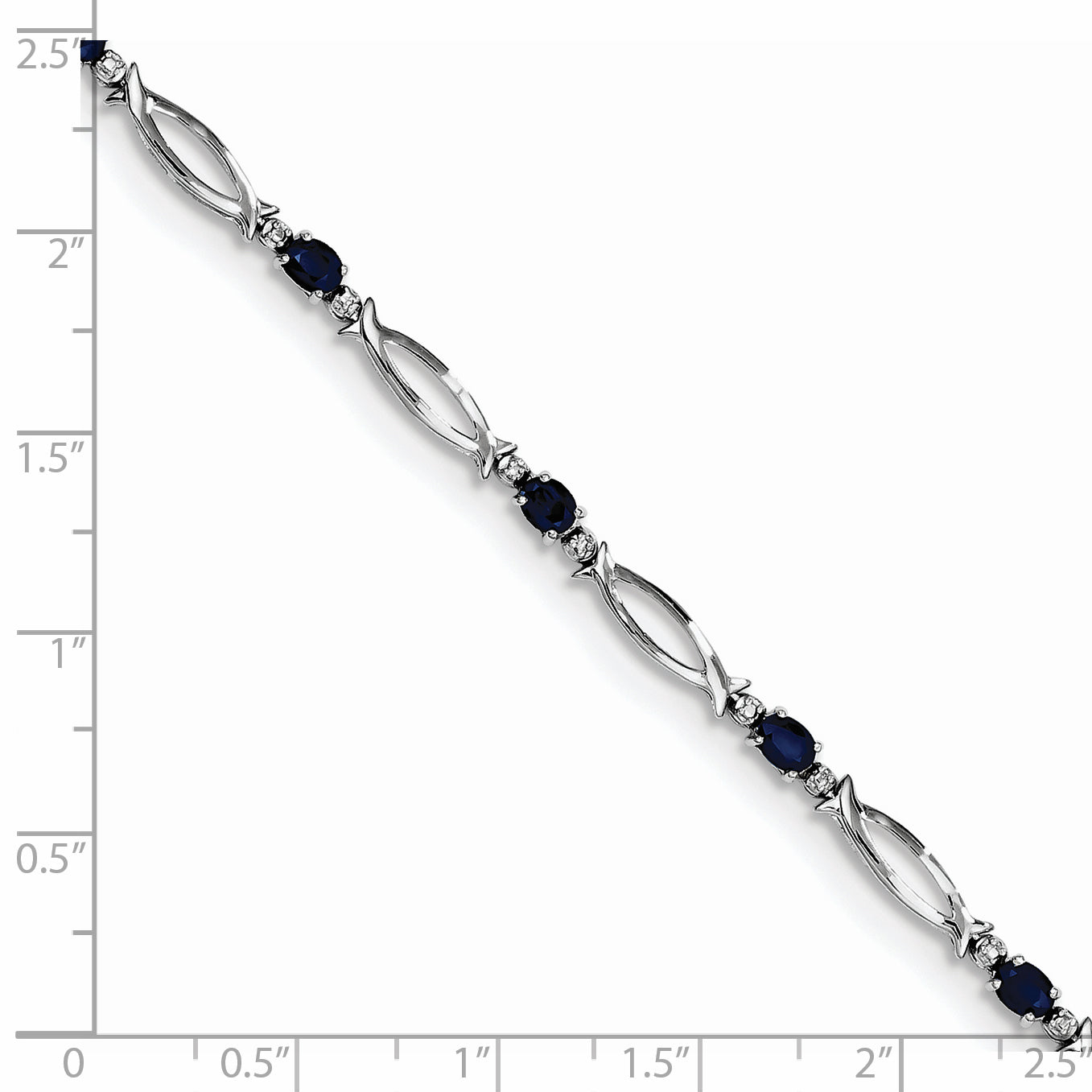 7 Inch Sterling Silver Rhodium-Plated Sapphire And Diamond Bracelet