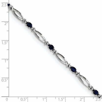 7 Inch Sterling Silver Rhodium-Plated Sapphire And Diamond Bracelet