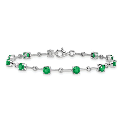 7 Inch Sterling Silver Rhodium-Plated Emerald And White Topaz Bracelet