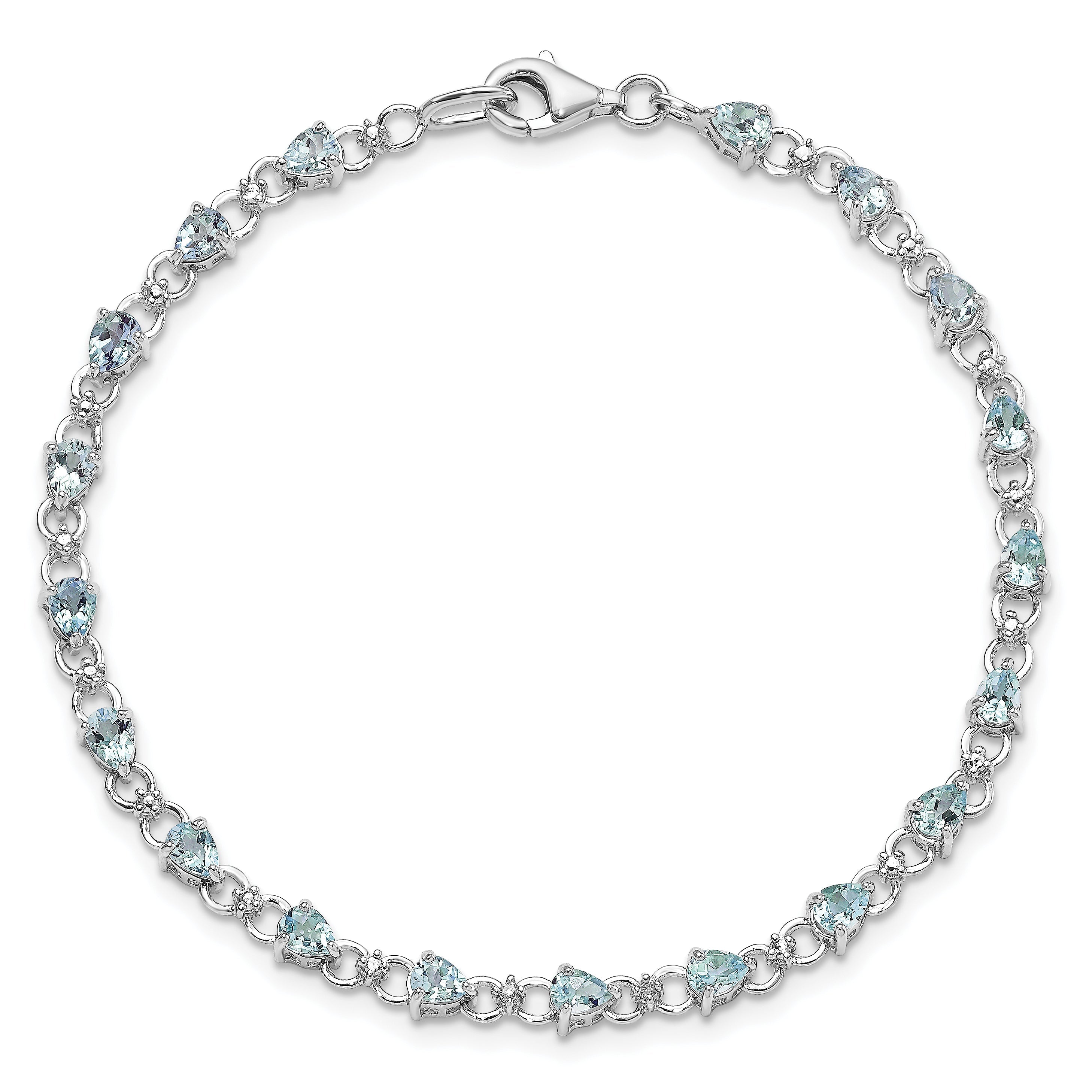 7 Inch Sterling Silver Rhodium-Plated Aquamarine And Diamond Bracelet