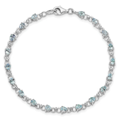 7 Inch Sterling Silver Rhodium-Plated Aquamarine And Diamond Bracelet