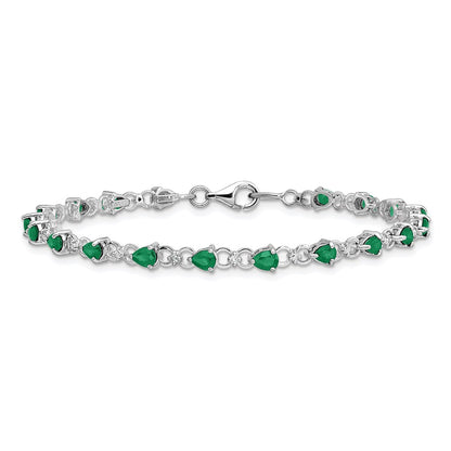 7 Inch Sterling Silver Rhodium-Plated Emerald And Diamond Bracelet