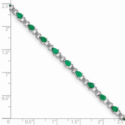 7 Inch Sterling Silver Rhodium-Plated Emerald And Diamond Bracelet