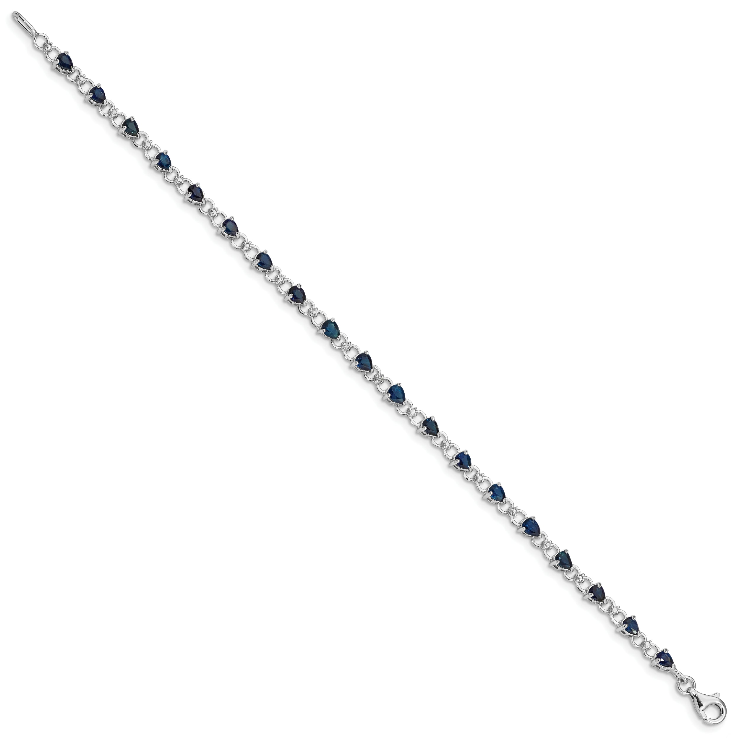 7 Inch Sterling Silver Rhodium-Plated Sapphire And Diamond Bracelet