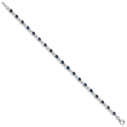 7 Inch Sterling Silver Rhodium-Plated Sapphire And Diamond Bracelet