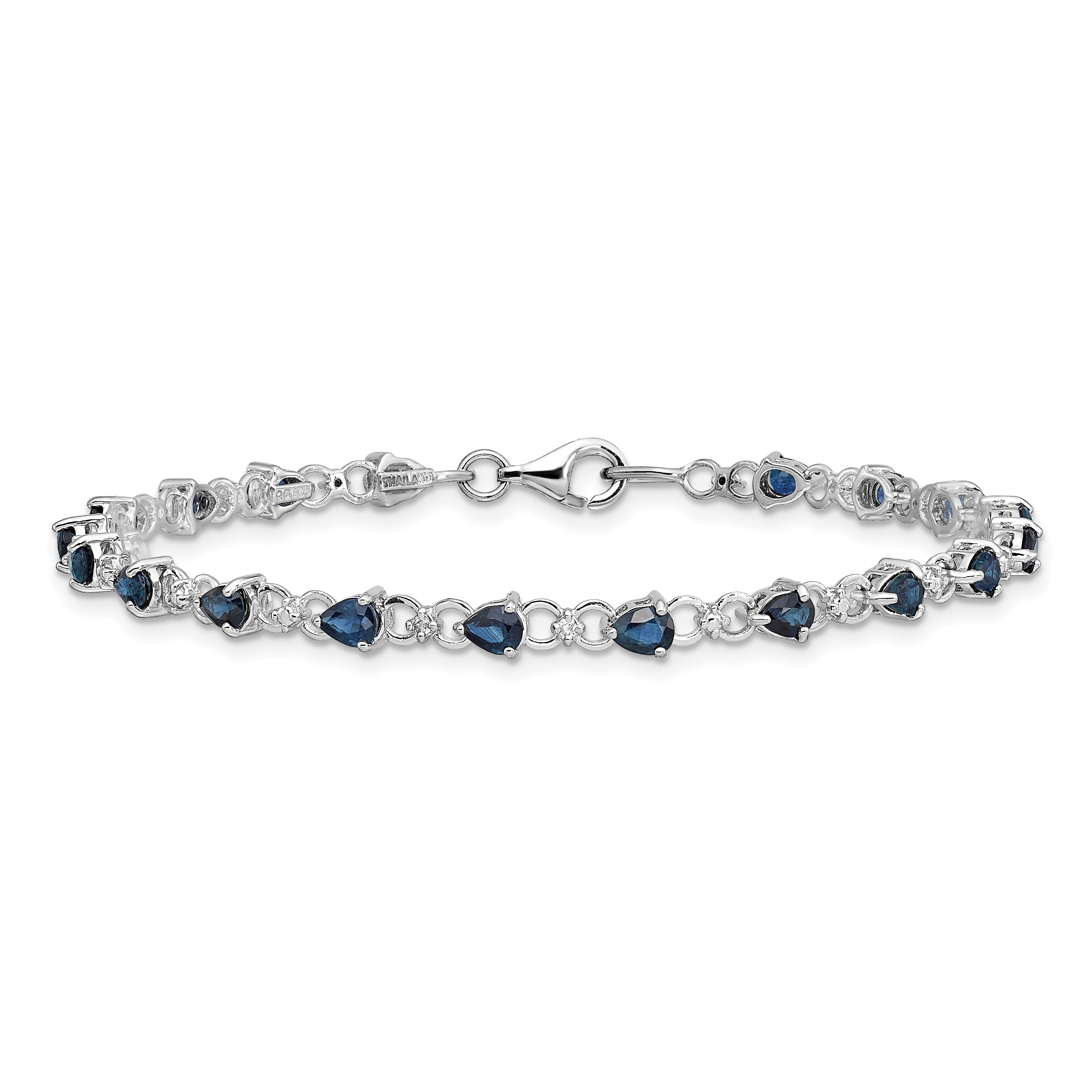 7 Inch Sterling Silver Rhodium-Plated Sapphire And Diamond Bracelet