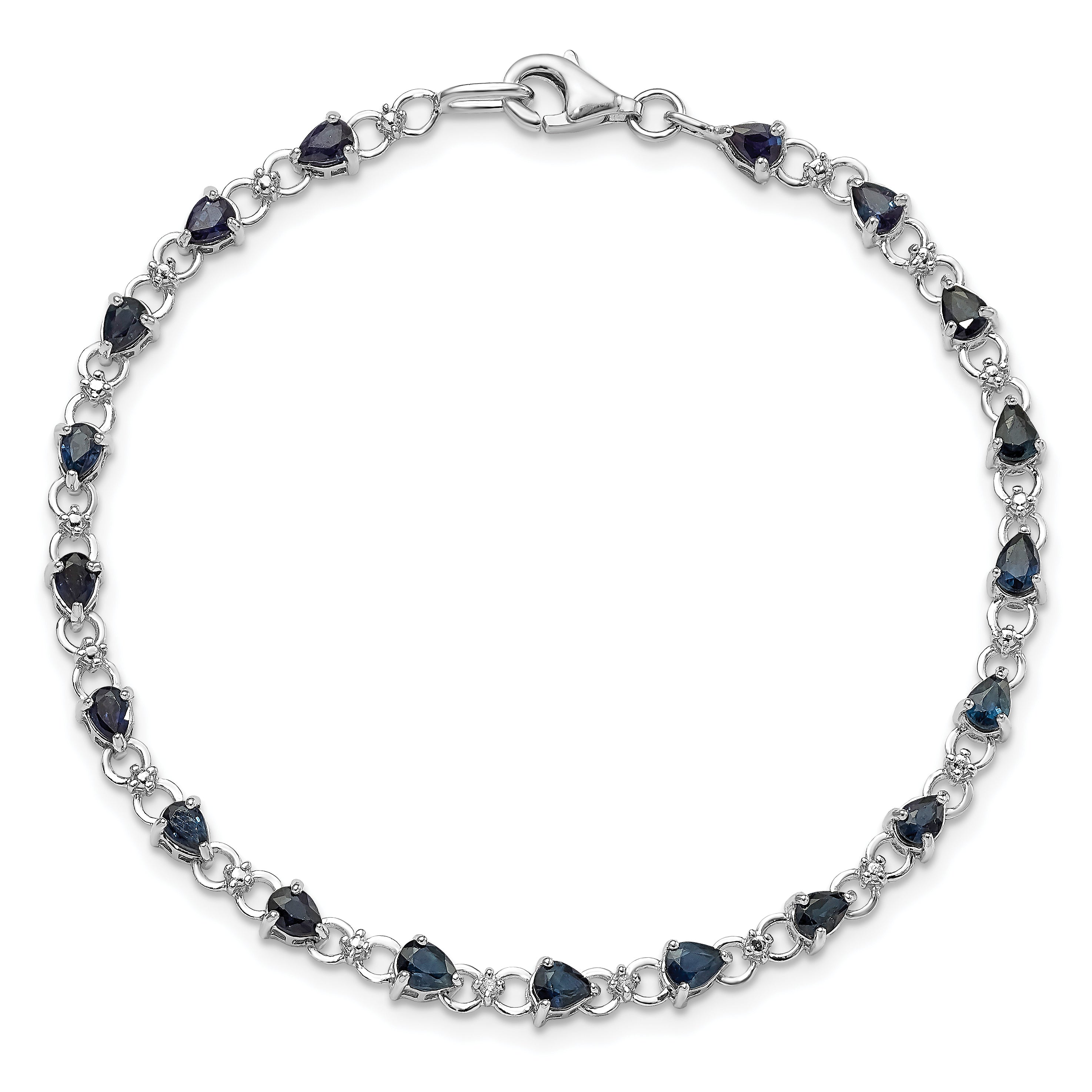 7 Inch Sterling Silver Rhodium-Plated Sapphire And Diamond Bracelet