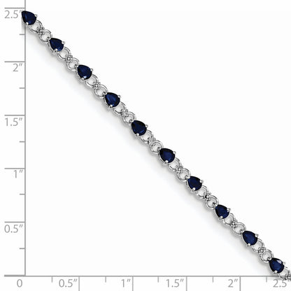 7 Inch Sterling Silver Rhodium-Plated Sapphire And Diamond Bracelet
