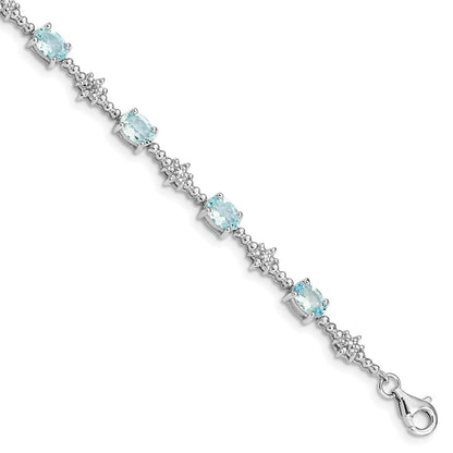 7 Inch Sterling Silver Rhodium-Plated Aquamarine And Diamond Bracelet