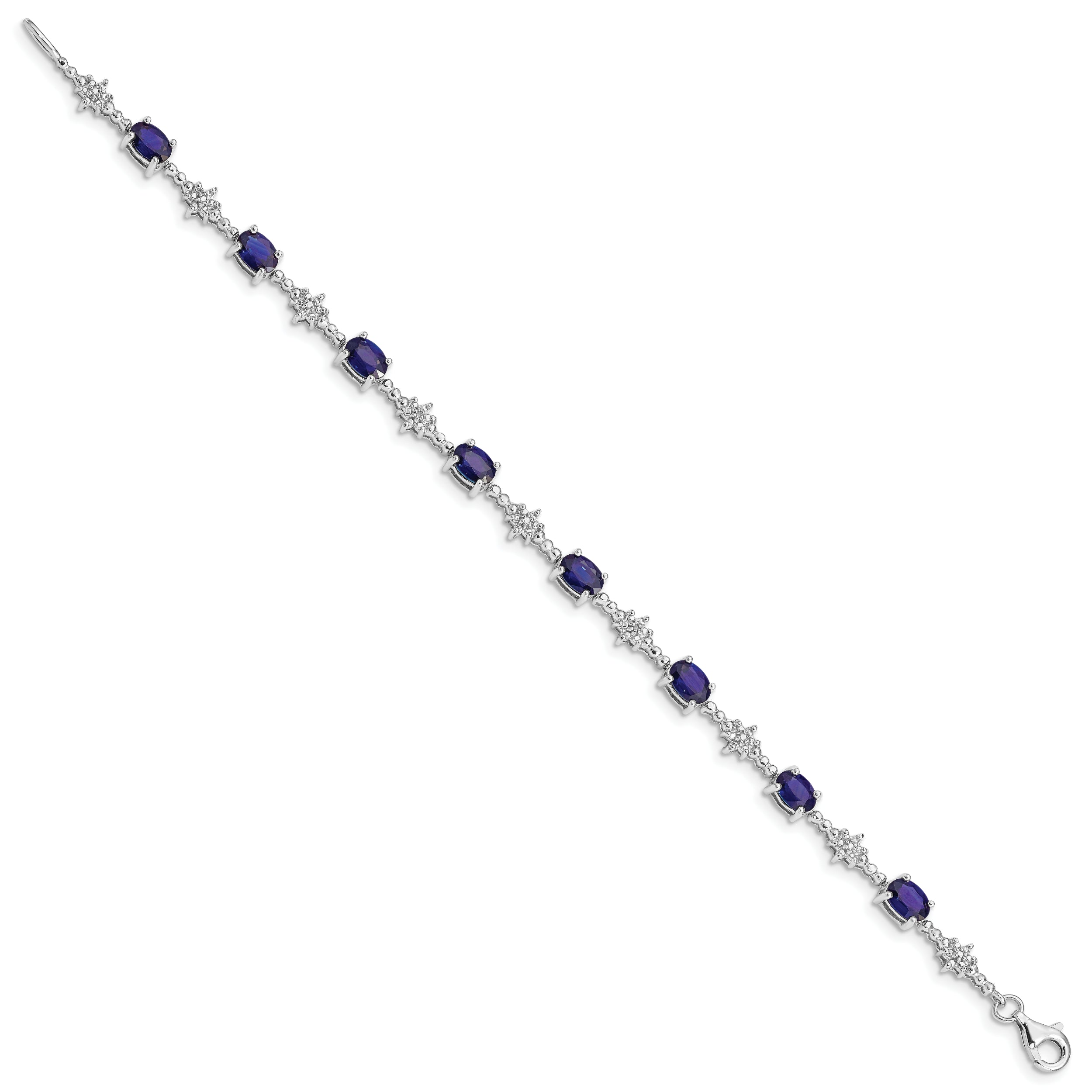 7 Inch Sterling Silver Rhodium-Plated Sapphire And Diamond Bracelet