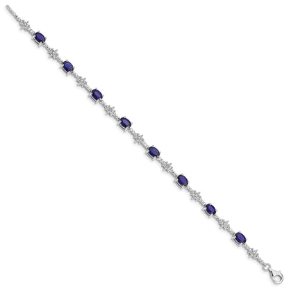 7 Inch Sterling Silver Rhodium-Plated Sapphire And Diamond Bracelet