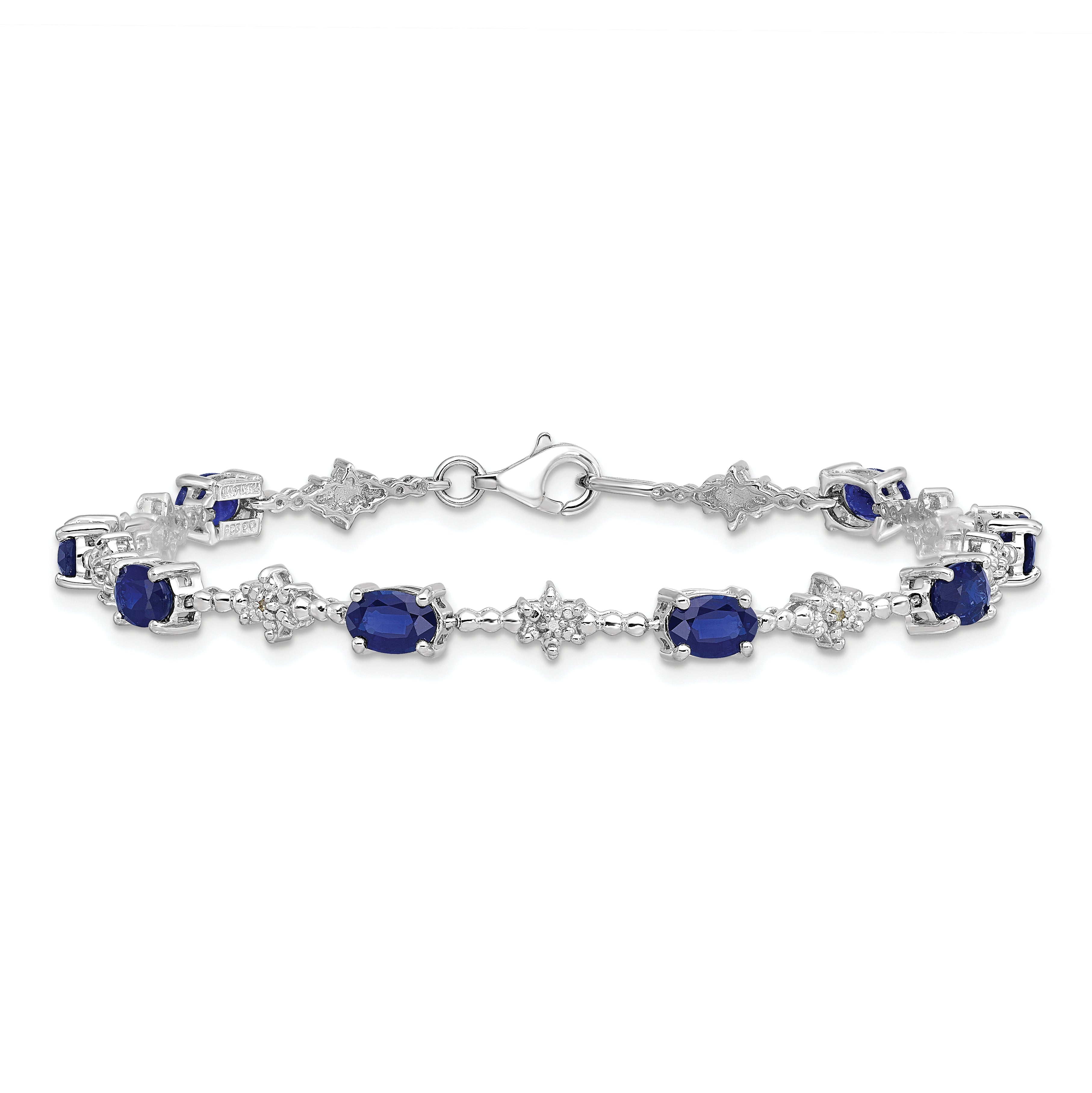 7 Inch Sterling Silver Rhodium-Plated Sapphire And Diamond Bracelet