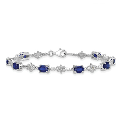 7 Inch Sterling Silver Rhodium-Plated Sapphire And Diamond Bracelet