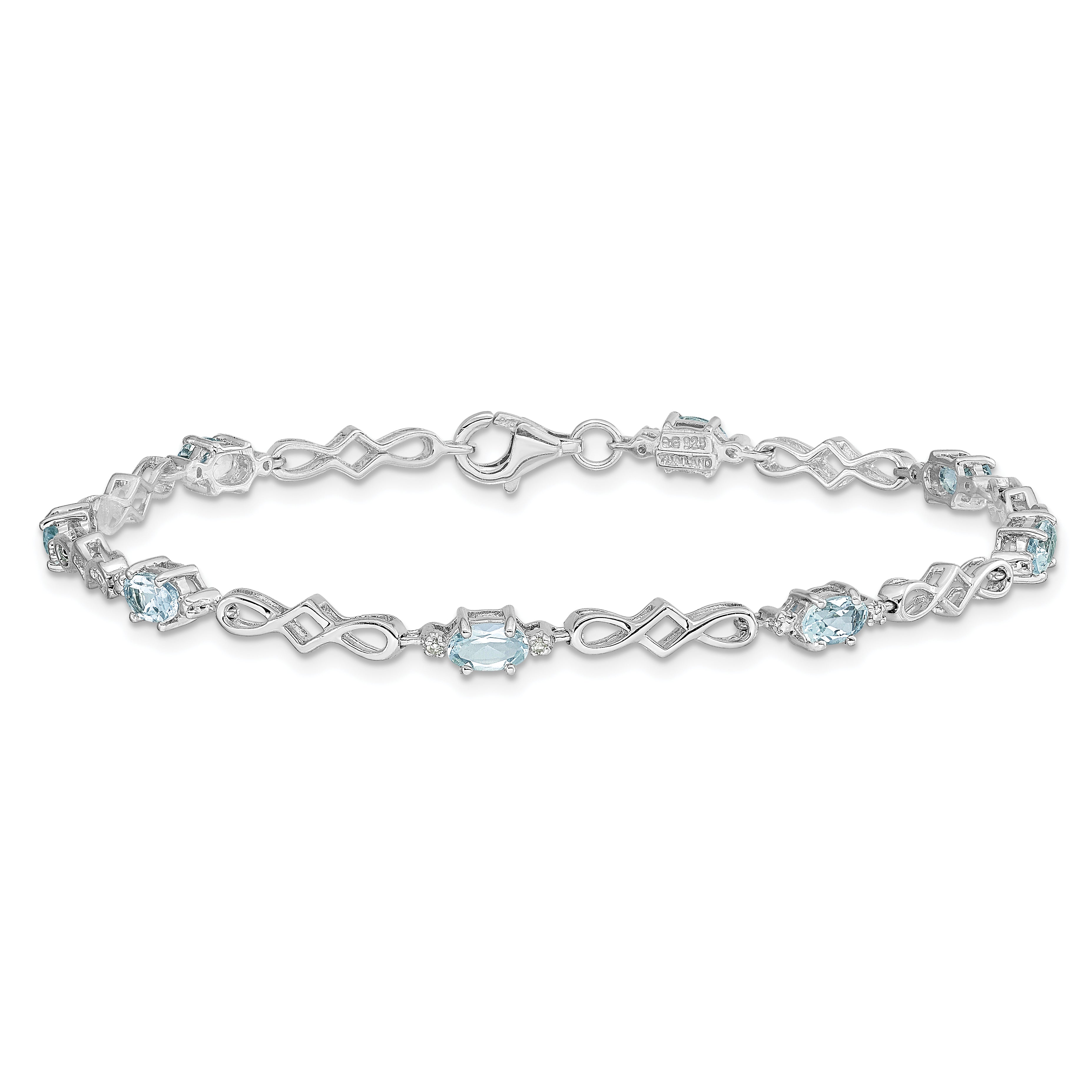7 Inch Sterling Silver Rhodium-Plated Aquamarine And Diamond Bracelet