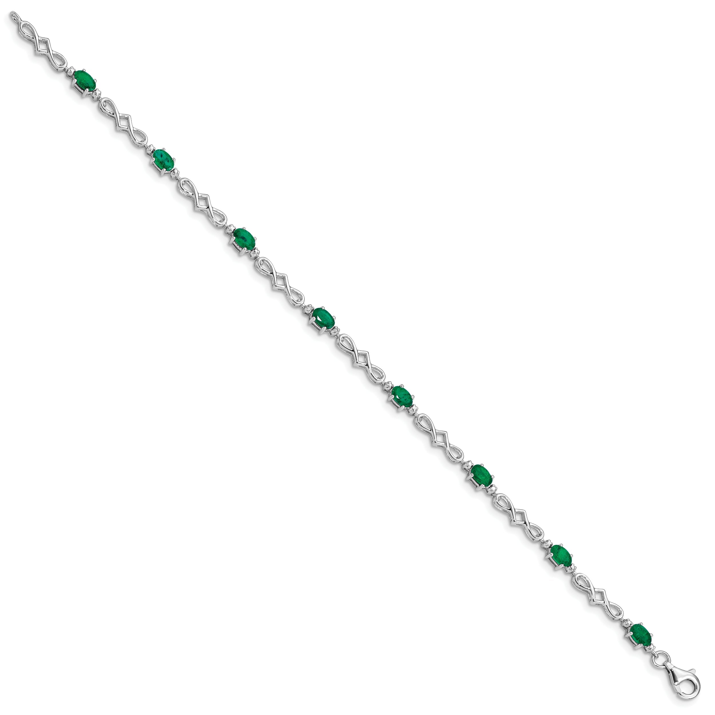 7 Inch Sterling Silver Rhodium-Plated Emerald And Diamond Bracelet