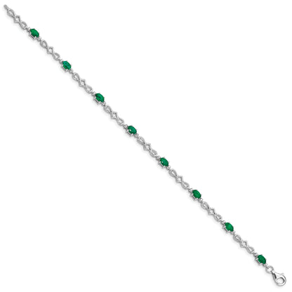 7 Inch Sterling Silver Rhodium-Plated Emerald And Diamond Bracelet