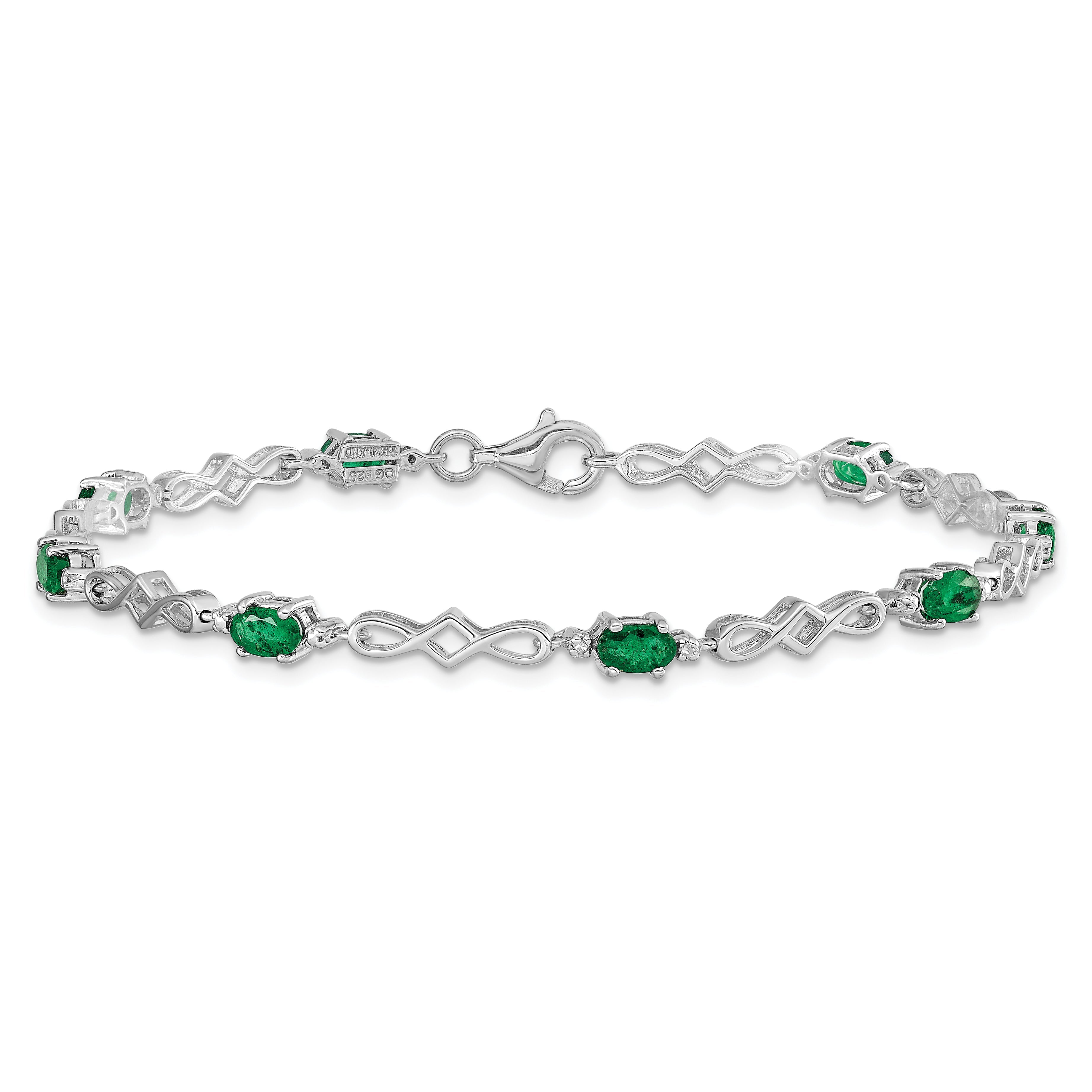 7 Inch Sterling Silver Rhodium-Plated Emerald And Diamond Bracelet